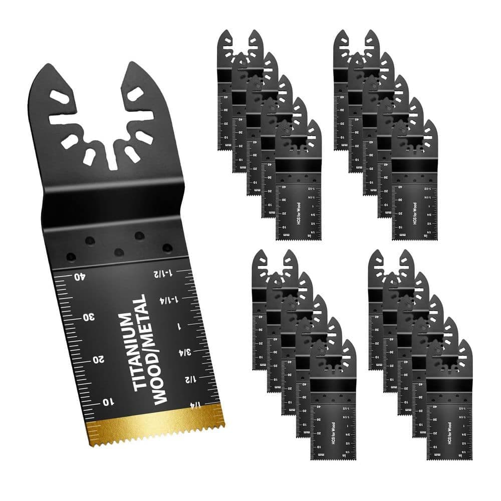Unbranded 20PCS High-Carbon Steel and Titanium Oscillating Tool Blades Kit with Wavy Sawtooth Design (1 Titanium 19 Wood Blades) (1)