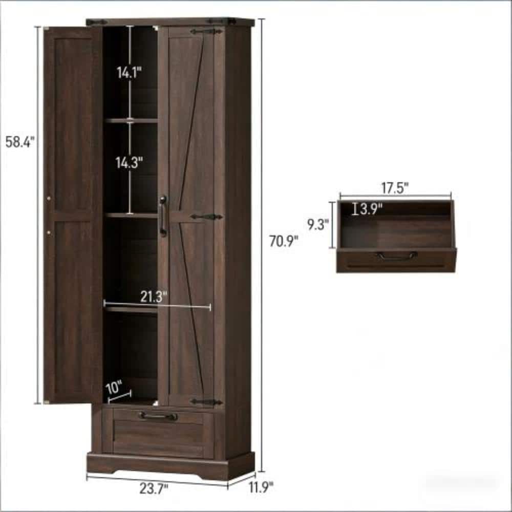 Unbranded 23.7 in. W x 11.9 in. D x 70.9 in. H Bathroom Brown Linen Cabinet (2)