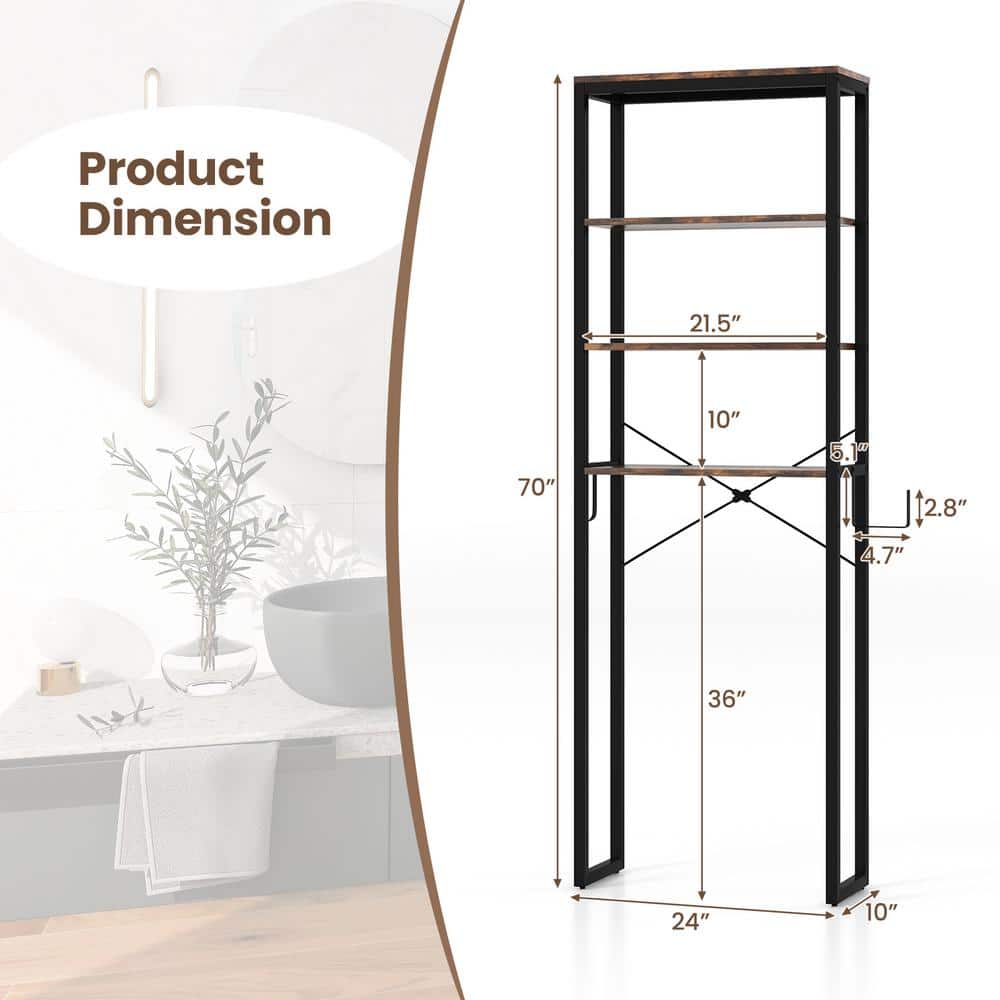 ANGELES HOME 24 in. W x 70 in. H x 10 in. D Rustic Brown 4-Tier Over the Toilet Storage (3)