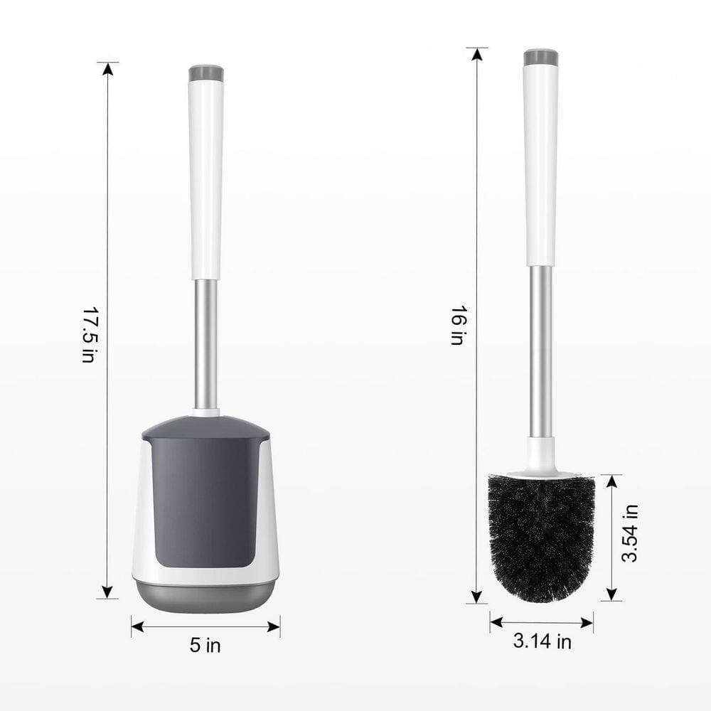 Wudkey 3-Piece Toilet Brush and Holder Bath Accessory Set in White and Grey, Self Closing Lid, Extra Long Handle, Nylon Bristle (2)