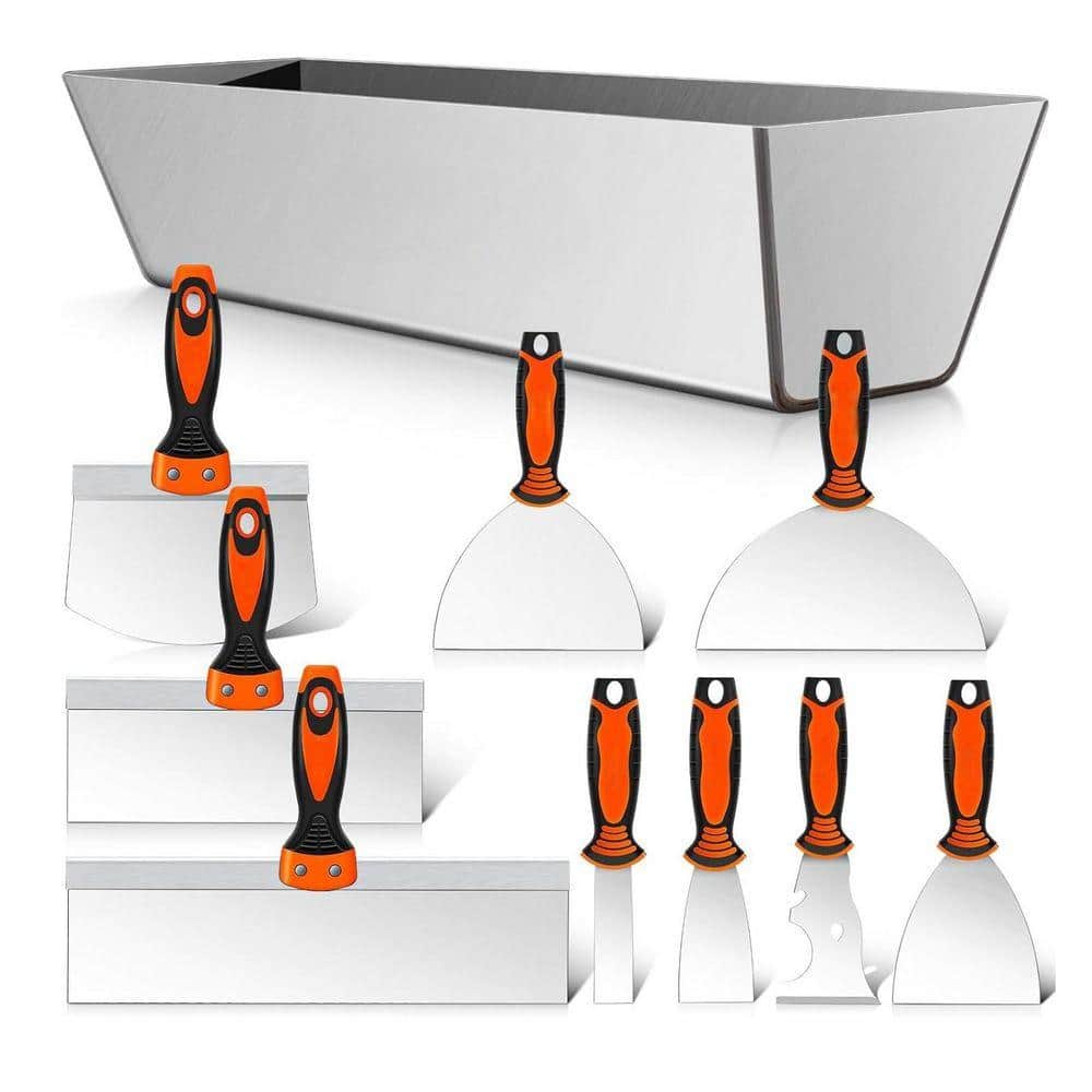 Unbranded 10 pcs. Drywall Knife Set Stainless Steel Taping Knife with Mud Pan and Mud Scoop for Drywall Work (1)