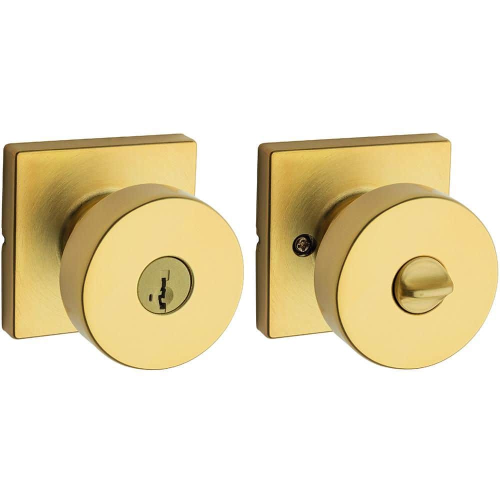 Kwikset Pismo Satin Brass Square Keyed Entry Door Knob Featuring SmartKey Security