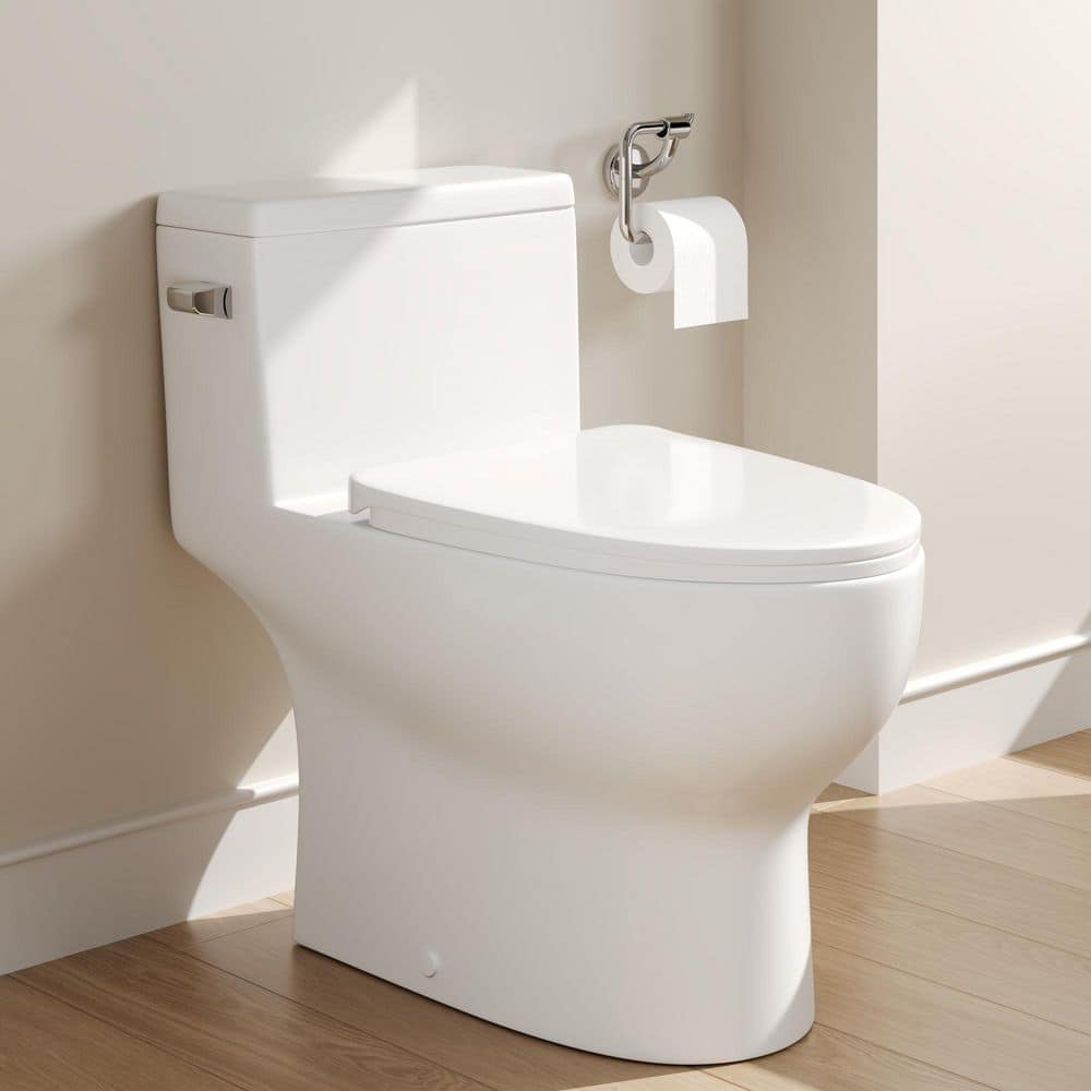 DeerValley Concord 12 in. Rough in Size 1-Piece 1.28 GPF Single Flush Elongated Toilet in White Seat Included (1)