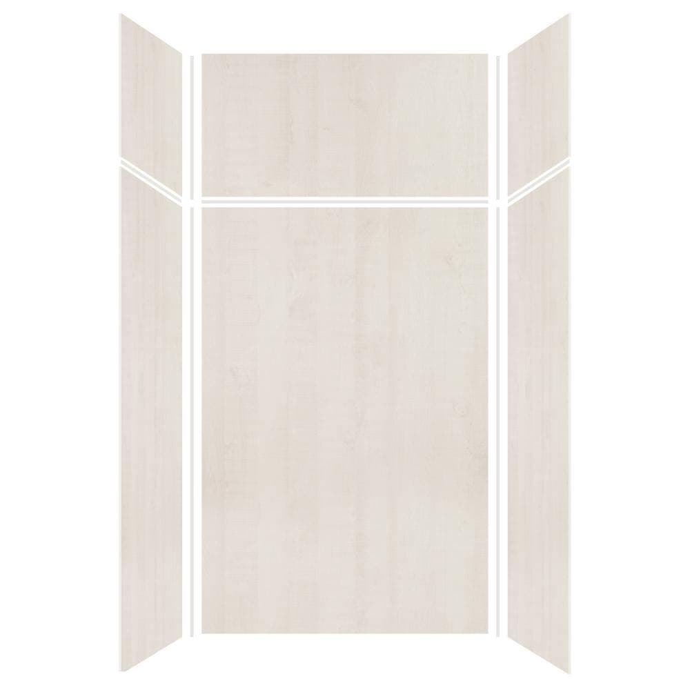 Transolid Expressions 36 in. x 48 in. x 96 in. 4-Piece Easy Up Adhesive Alcove Shower Wall Surround in Bleached Oak (2)