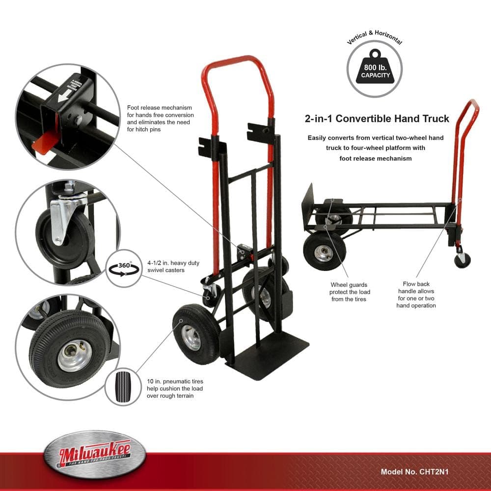 Milwaukee 800 lbs. Capacity 2-in-1 Convertible Hand Truck (2)