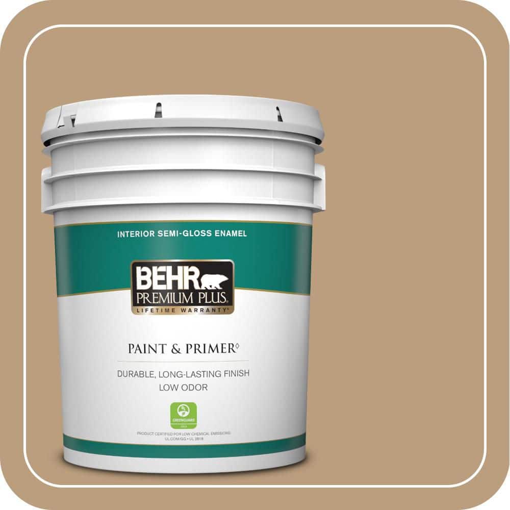 BEHR PREMIUM PLUS 5 gal. #PPH-11 Cardboard Color Semi-Gloss Enamel Low Odor Interior Paint & Primer