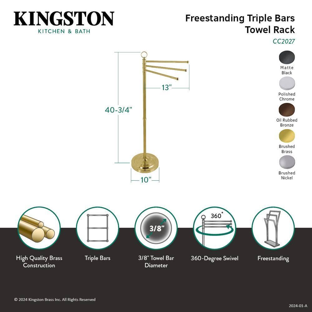 Kingston Brass Vintage 3-Bar Freestanding Towel Rack in Brushed Nickel (2)