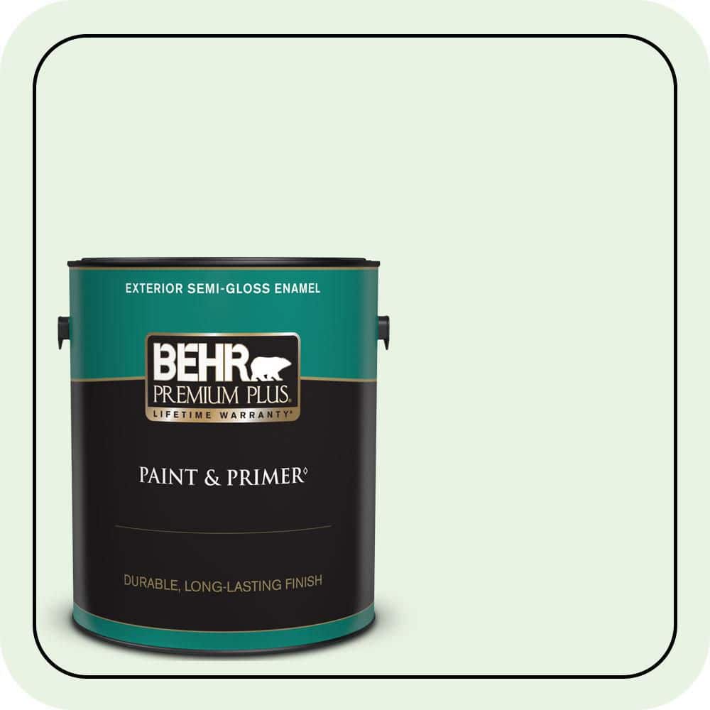 BEHR PREMIUM PLUS 1 gal. #450C-1 Dinner Mint Semi-Gloss Enamel Exterior Paint & Primer