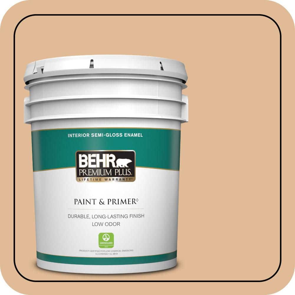 BEHR PREMIUM PLUS 5 gal. #S250-3 Honey Nougat Semi-Gloss Enamel Low Odor Interior Paint & Primer