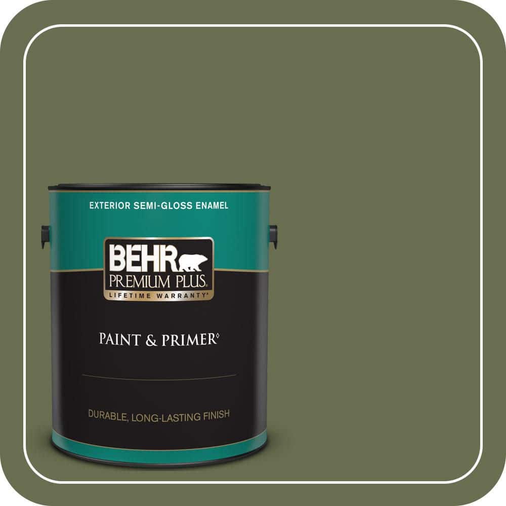 BEHR PREMIUM PLUS 1 gal. #S380-7 Global Green Semi-Gloss Enamel Exterior Paint & Primer