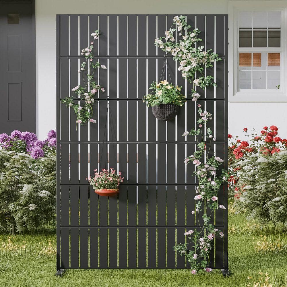 Lirago 72 in. x 47 in. Black Privacy Screen Galvanized Freestanding Panel (3)