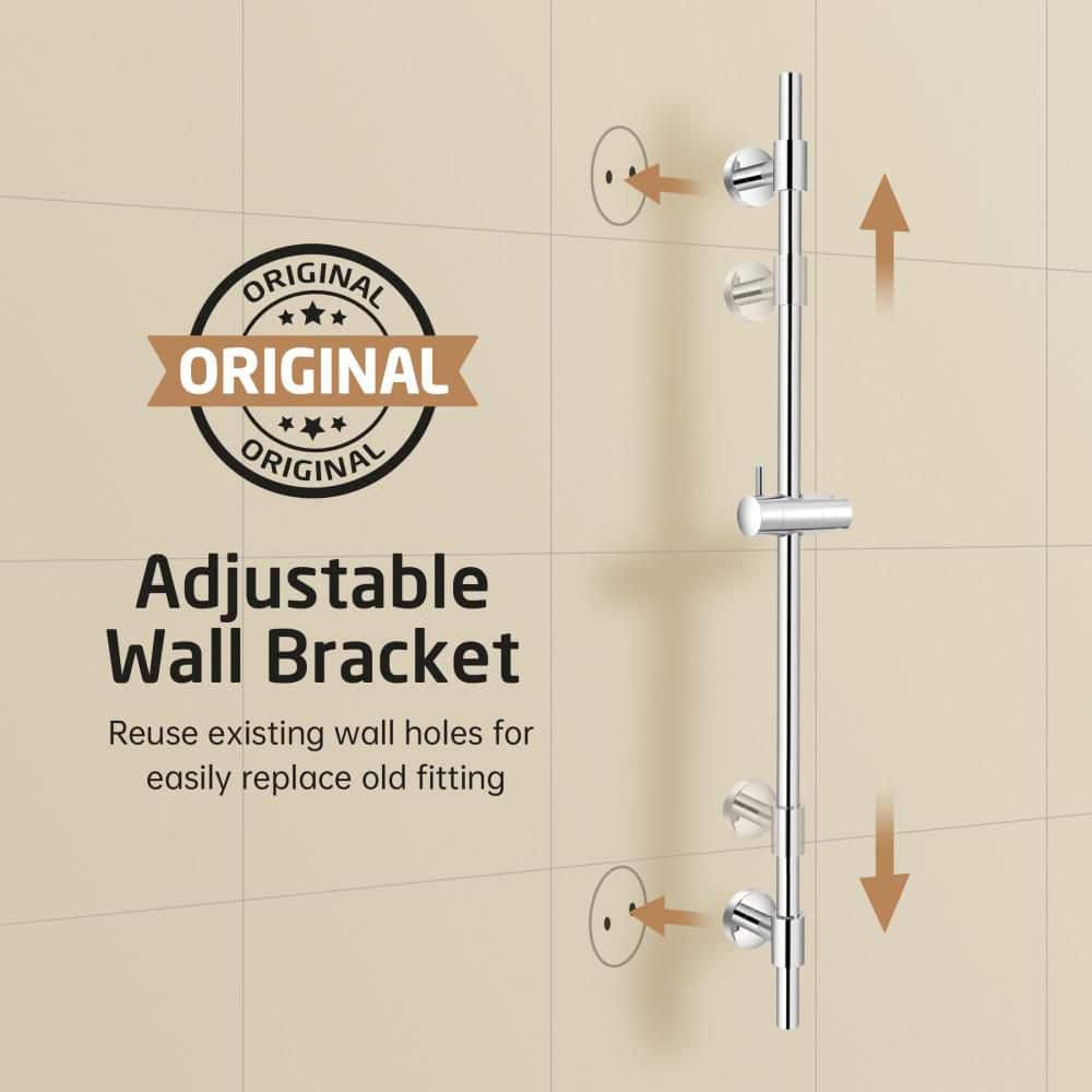 KES All-Metal 30 in. Hole-Covering Mount Adjustable Shower Slide Bar for Handheld Showerheads in Polished Steel (2)
