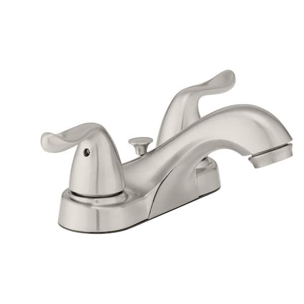 Glacier Bay Constructor 4 in. Centerset Double Handle Low-Arc Bathroom Faucet in Brushed Nickel