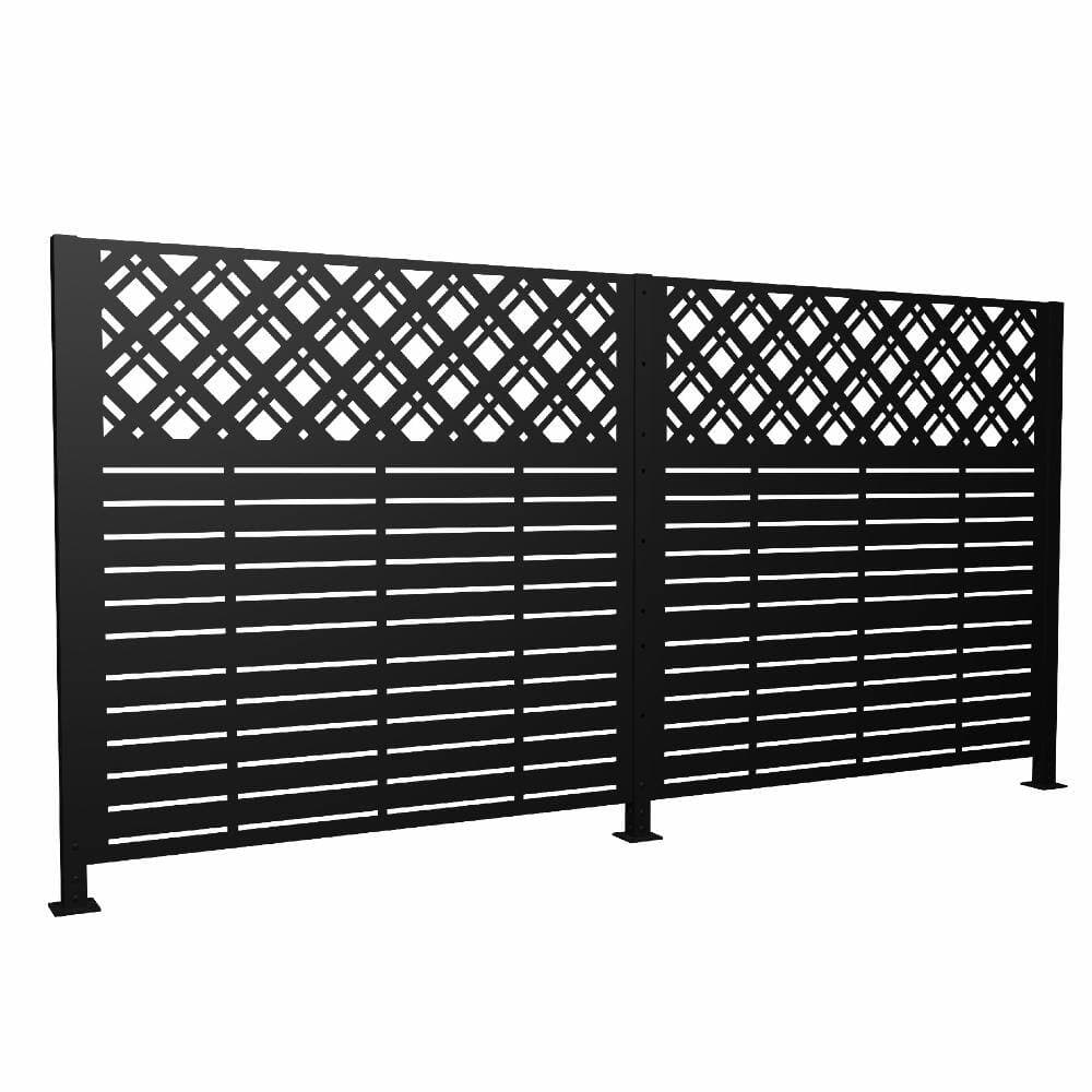 Unbranded 47.3 in. H x 48 in. W Rhombus Black Metal Outdoor Privacy Screen Set of 2, Air Conditioner Fence