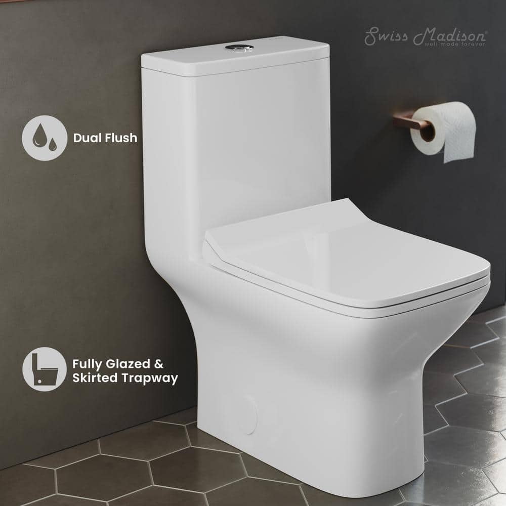 Swiss Madison Carre " 1-piece 1.1/1.6 GPF Dual Flush Elongated Toilet Seat Included (2)