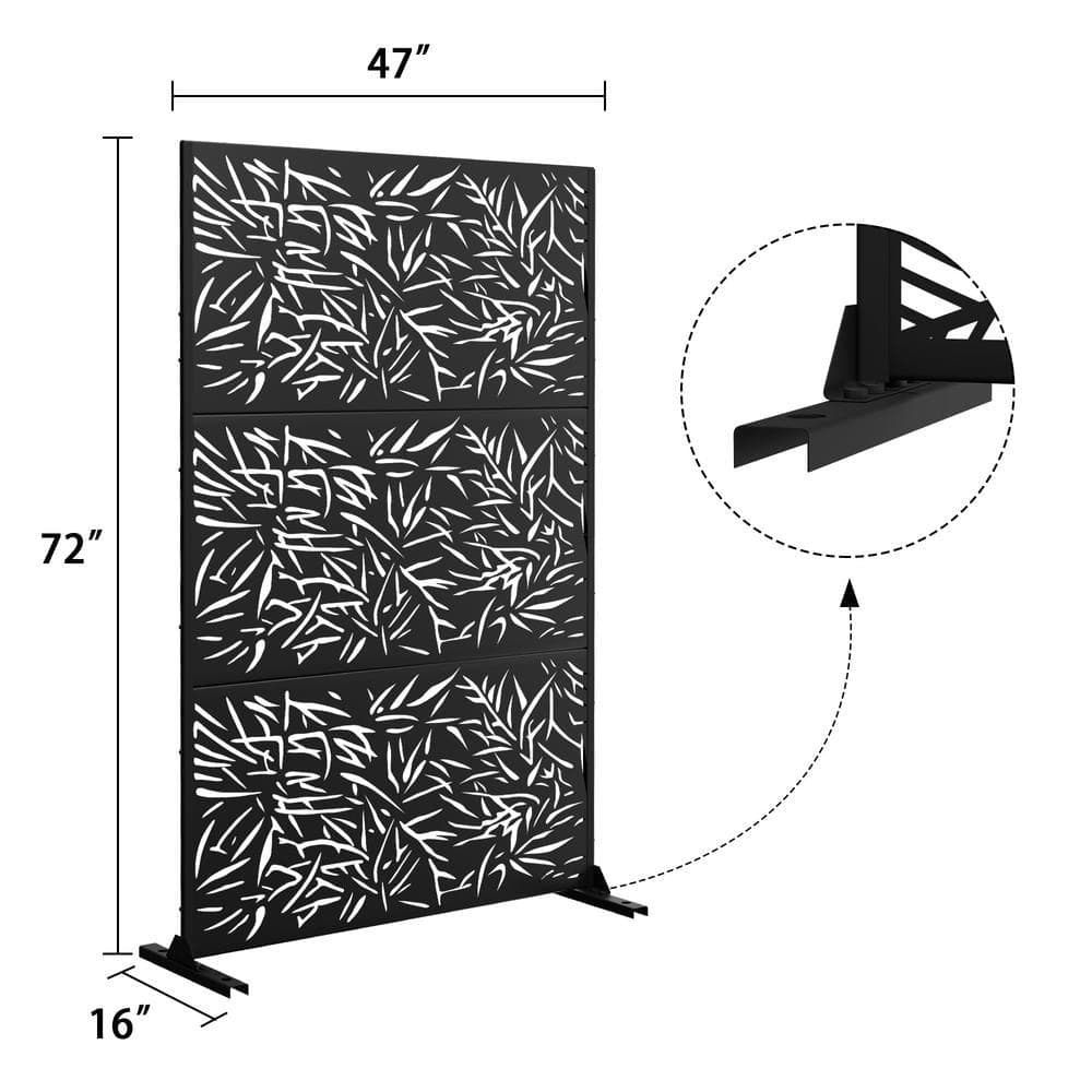 Lirago 72 in. x 47 in. Outdoor Metal Privacy Screen Garden Fence in Bamboo Leaves Pattern in Black (2)