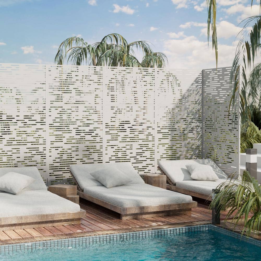 Dovelina 72 in. Metal Outdoor Garden Fence Privacy Screen Garden Screen Panels in White (3)