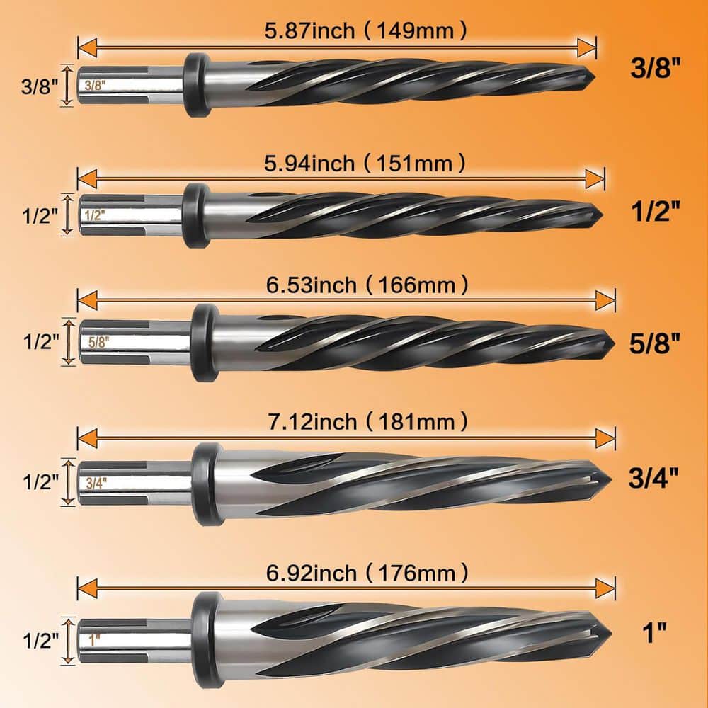 Unbranded 3/8-1 M2 HSS Taper Reamer Drill Bit with 5-Spiral Flutes for Metal Steel Wood Plastic Precision Alignment (5-Pack) (3)