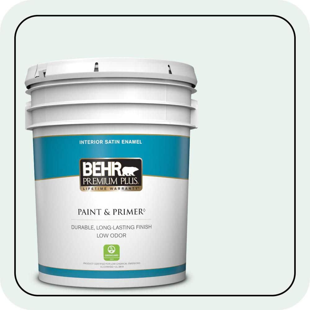 BEHR PREMIUM PLUS 5 gal. #W-B-520 Glacial Tint Satin Enamel Low Odor Interior Paint & Primer