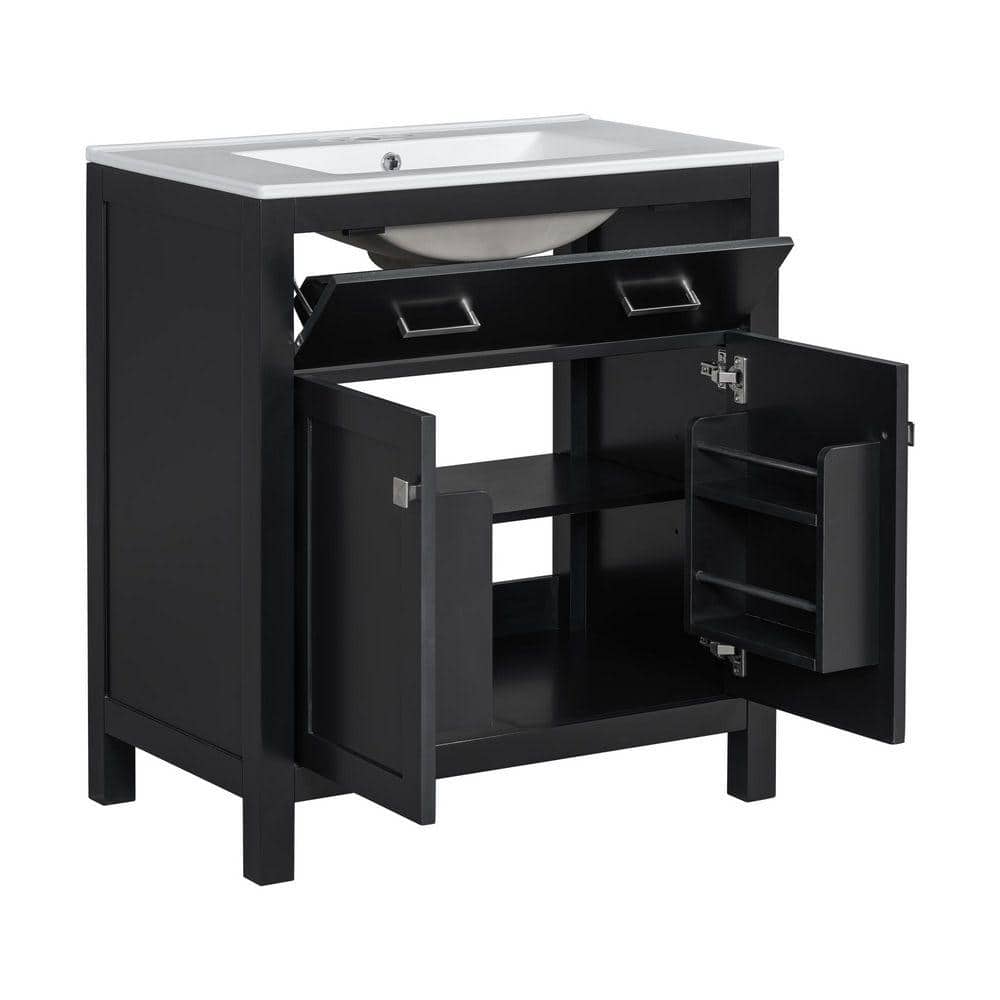 COWLOWN 30 in. W x 18.3 in. D x 33.59 in. H Bathroom Black Linen Cabinet (1)