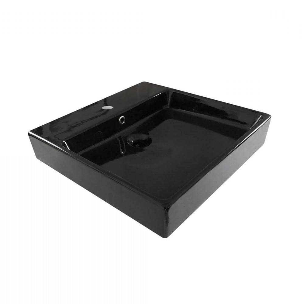WS Bath Collections Simple Wall Mount/Vessel Bathroom Sink in Glossy Black With Single Faucet Hole