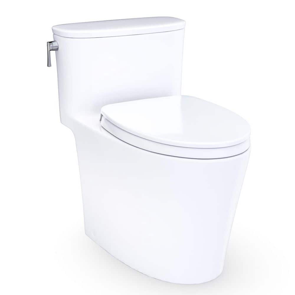 TOTO Aurora 12 in. Rough In One-Piece 1.28 GPF Single Flush Elongated Toilet with CEFIONTECT in Cotton White, Seat Included (1)