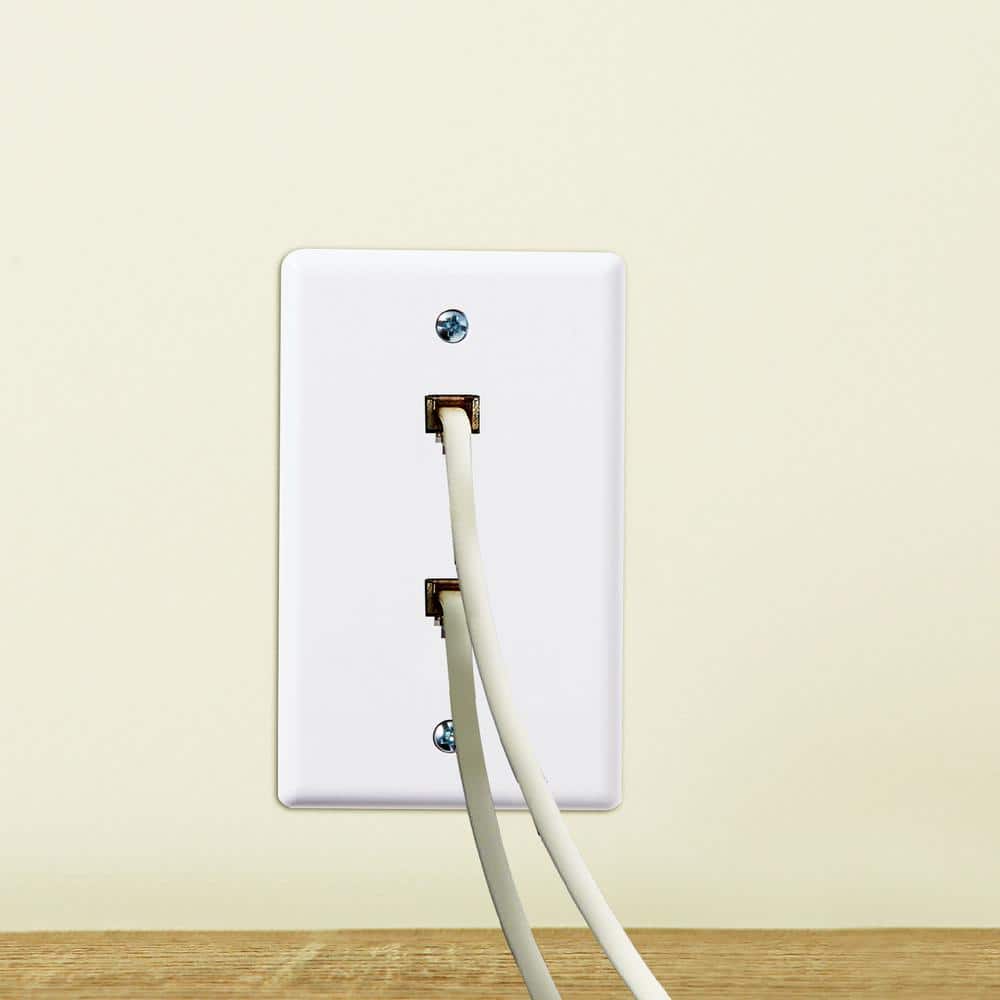 Newhouse Hardware White 1-Gang Telephone Data Jack Wall Plate, 6P4C, for RJ11 Telephone Cables, Double Port (5-Pack) (2)