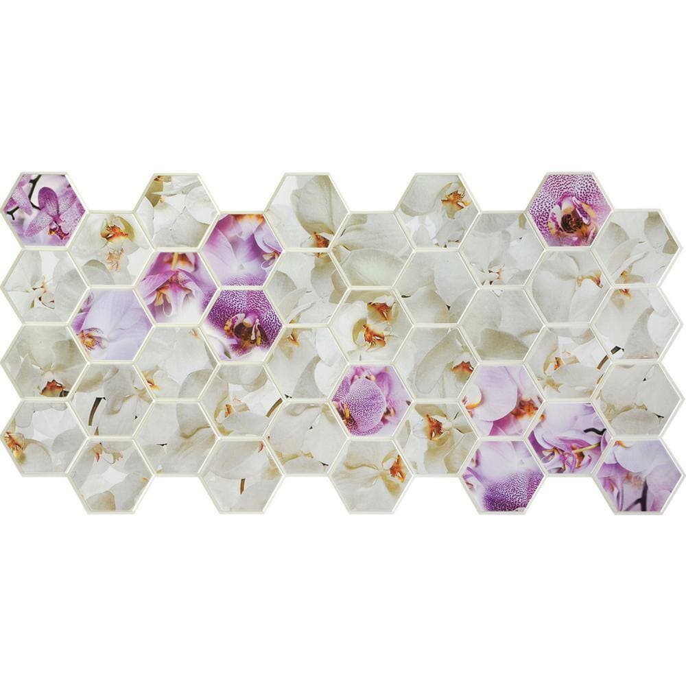 Dundee Deco 3D Falkirk Retro 1/100 in. x 38 in. x 19 in. Purple White Hexagon Orchid Mosaic PVC Decorative Wall Paneling (5-Pack) (3)
