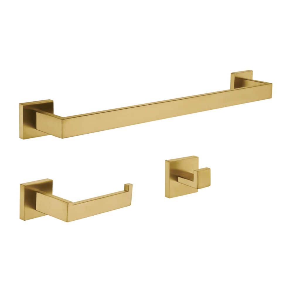Kingston Brass Lasdun 3-Piece Bathroom Accessory Set with 18" Towel Bar in Brushed Brass (1)