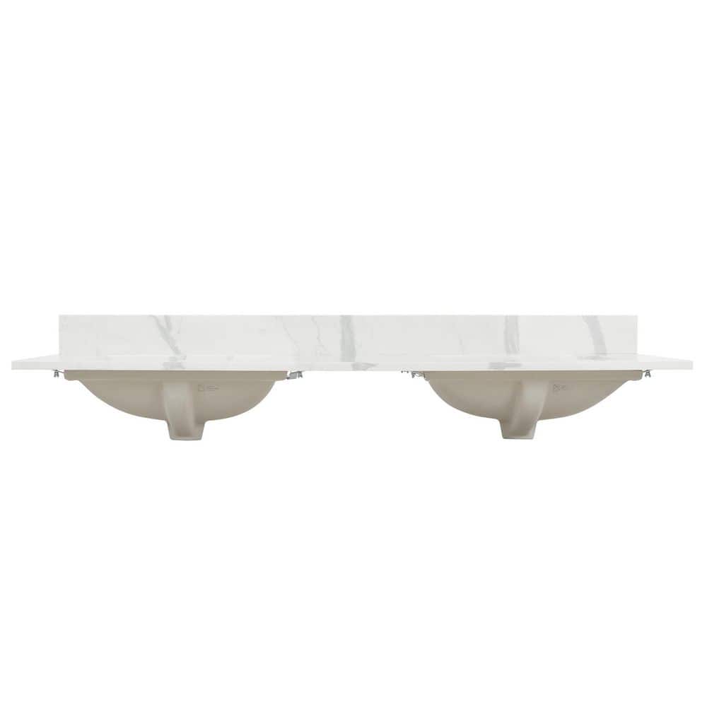 Altair Arbios 60 in. W 22 in. D Stone White Rectangular Double Sink Bathroom Vanity Top Calcutta White 8 in. WD (4)
