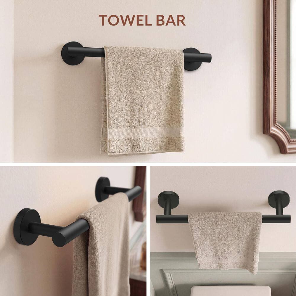 BWE 3-Piece Bath Hardware Set with 12 in. Towel Bar, Toilet Paper Holder, Towel Ring in Matte Black (3)