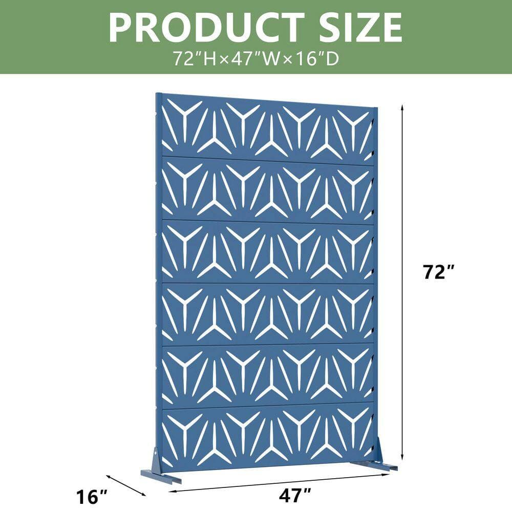 Dovelina 16 in. L x 72 in. H x 47 in. W Galvanized Metal Wall Sculptures Outdoor Privacy Screens Garden Fence in Blue (3)