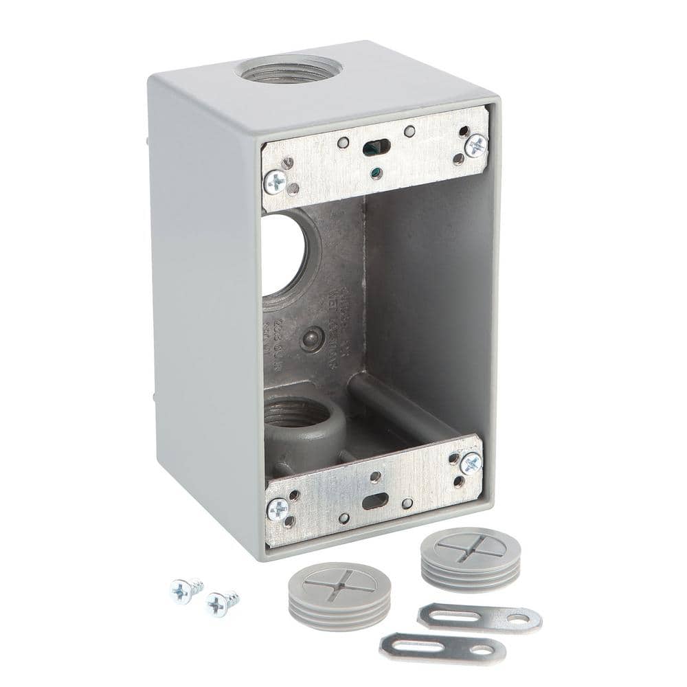Commercial Electric 1-Gang Deep Metallic Weatherproof Outlet Box with (3) 3/4 in. Holes, Gray