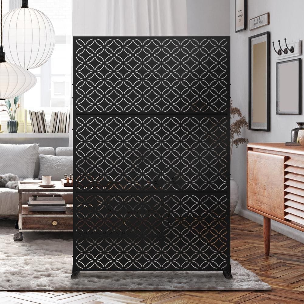 Dovelina 72 in.H x 47 in.W Galvanized Steel Wall Sculptures Metal Fence Privacy Screen Garden Screen Panels in Black (1)