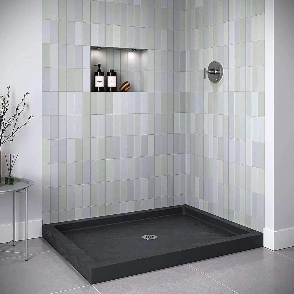 Streamline NTM-690-48BL-CR 48 in. 36 in. Corner Acrylic Shower Pan Base Matte Black with Drain, Drain Included (2)