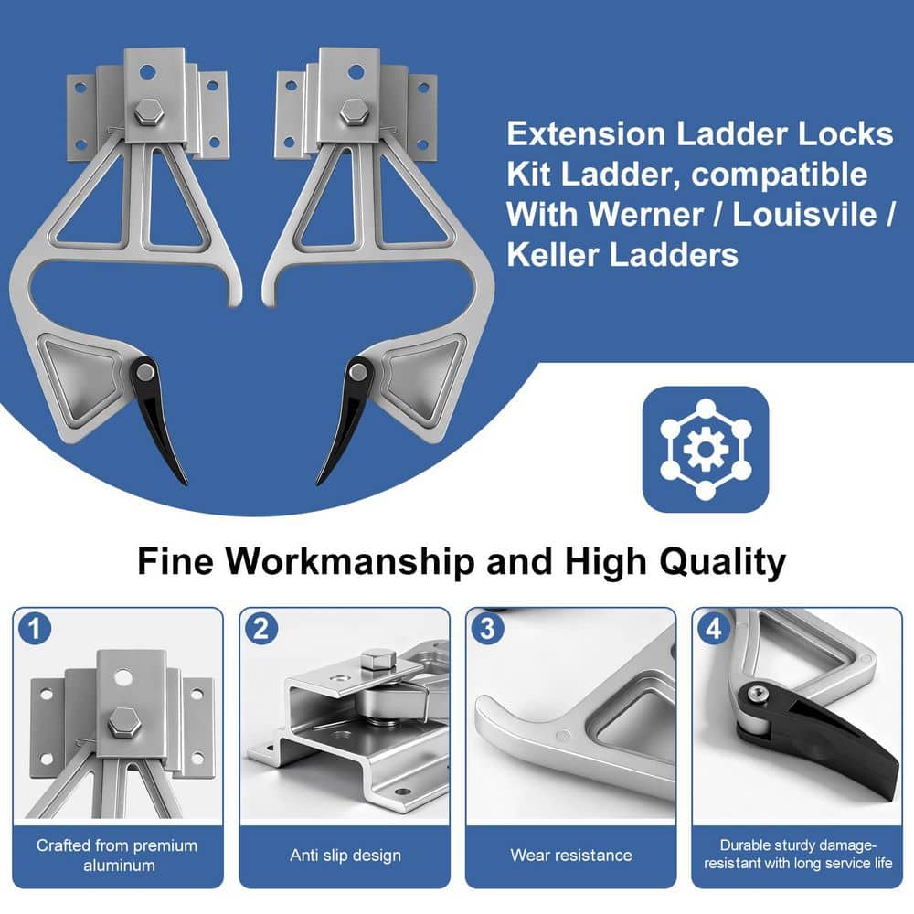 Helhom 2-Pack Aluminum Extension Ladder Locks, Ladder Rung Lock Kit for Model 28-11 Werner Aluminum Fiberglass (3)