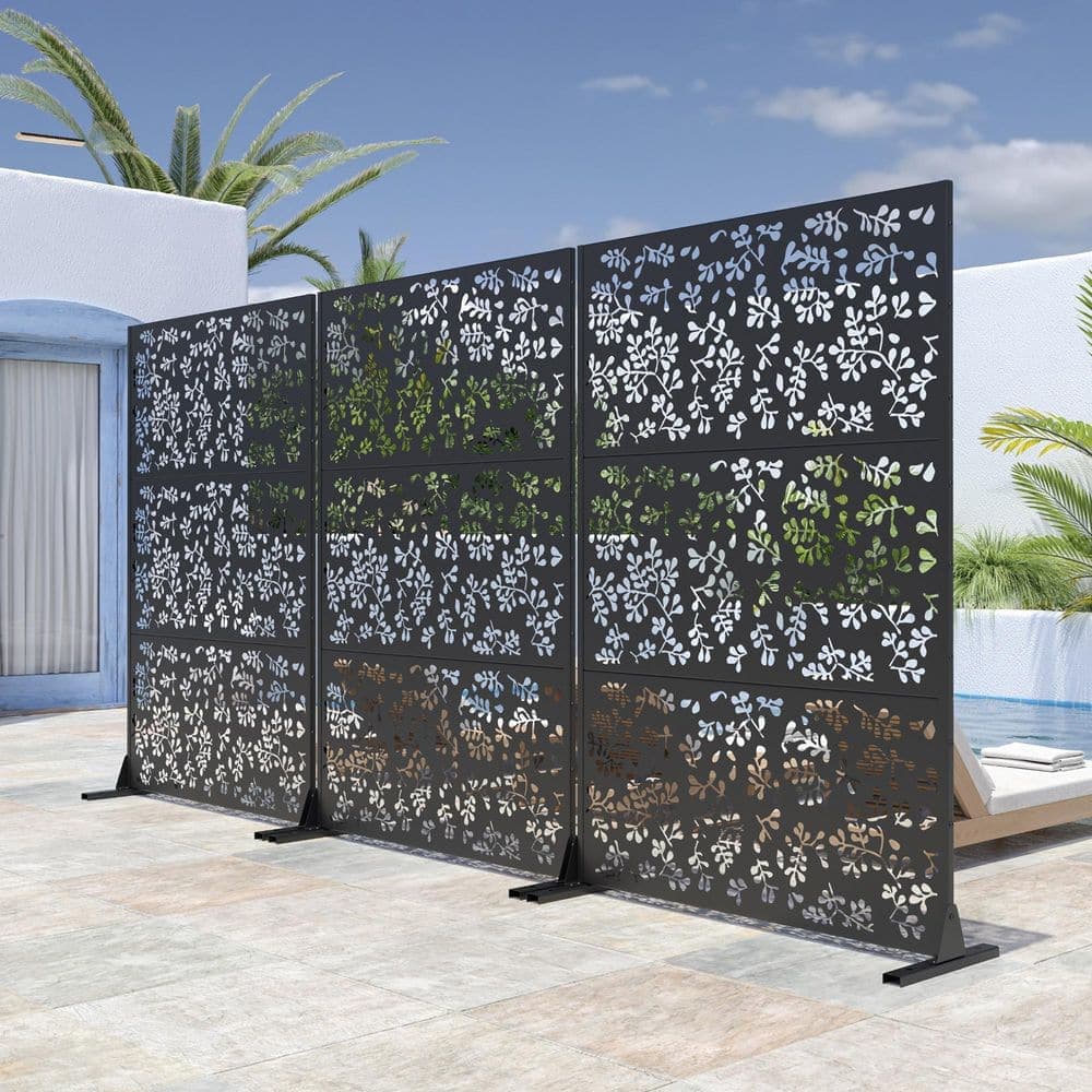 Lumioca 1-Piece 46.8 in. W x 71.37 in. H Black Rectangle Outdoor Metal Screen Decorative Art Panel (2)