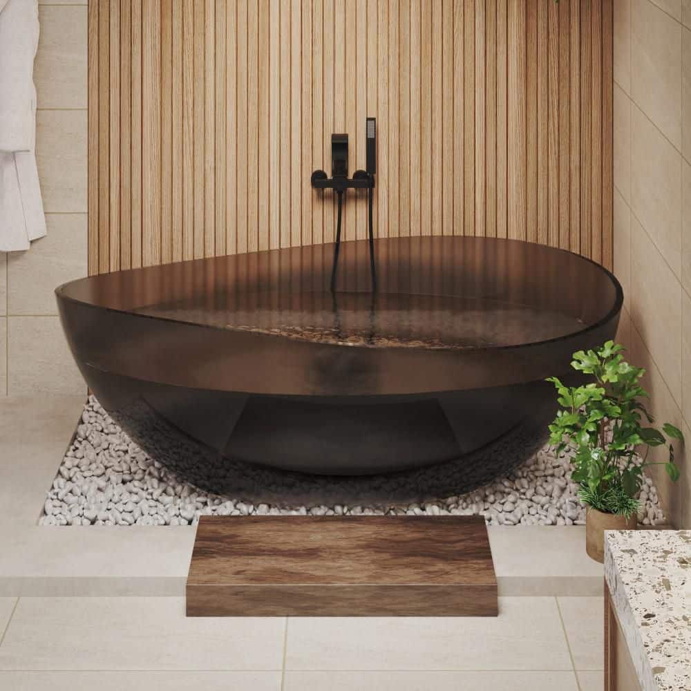 CASAINC 37 in. Freestanding Oval Shape Soaking Resin Bathtub with Center Drain (2)