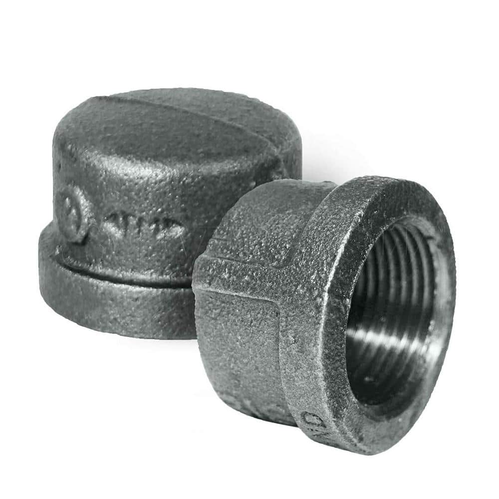 PLUMBFLEX 3/4 in. x 1 in. L Black Malleable Iron Pipe Cap Threaded Fitting 150 lbs. Application (10-Pack) (1)