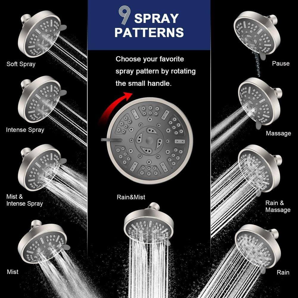 Wudkey 1-Piece 9 Settings High Pressure Shower Head Included Multi-Functional Rainfall Showerhead (2)