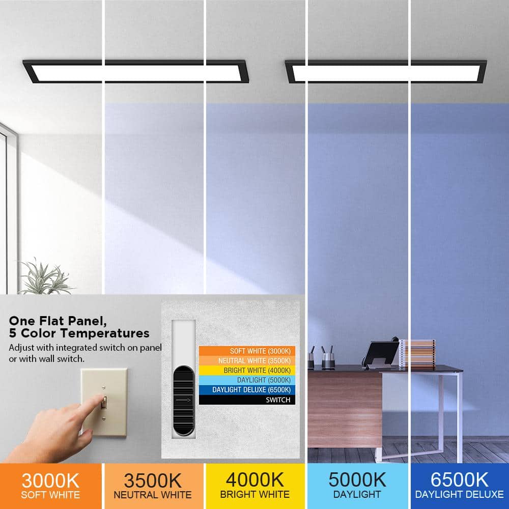 Commercial Electric 1 ft. x 4 ft. 4000 Lumens Dimmable Matte Black Integrated LED Flat Panel Ceiling Flush Mount Fixture, Selectable 5CCT (3)