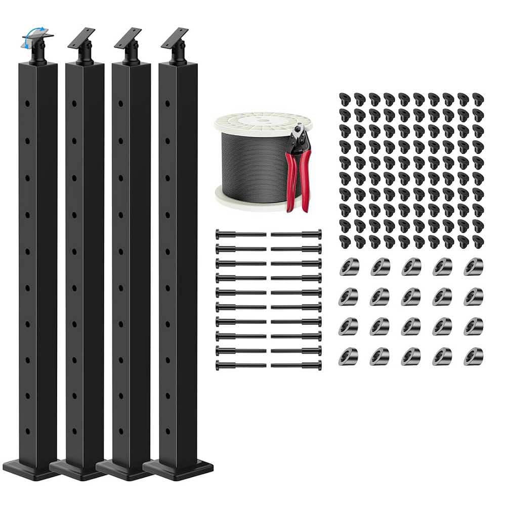 Afoxsos Stainless Steel Adjustable 2 in. x 35 in. Stair Cable Railing Kit 4 Pack 220 ft. Wire Rope Indoor Outdoor Use Black (1)