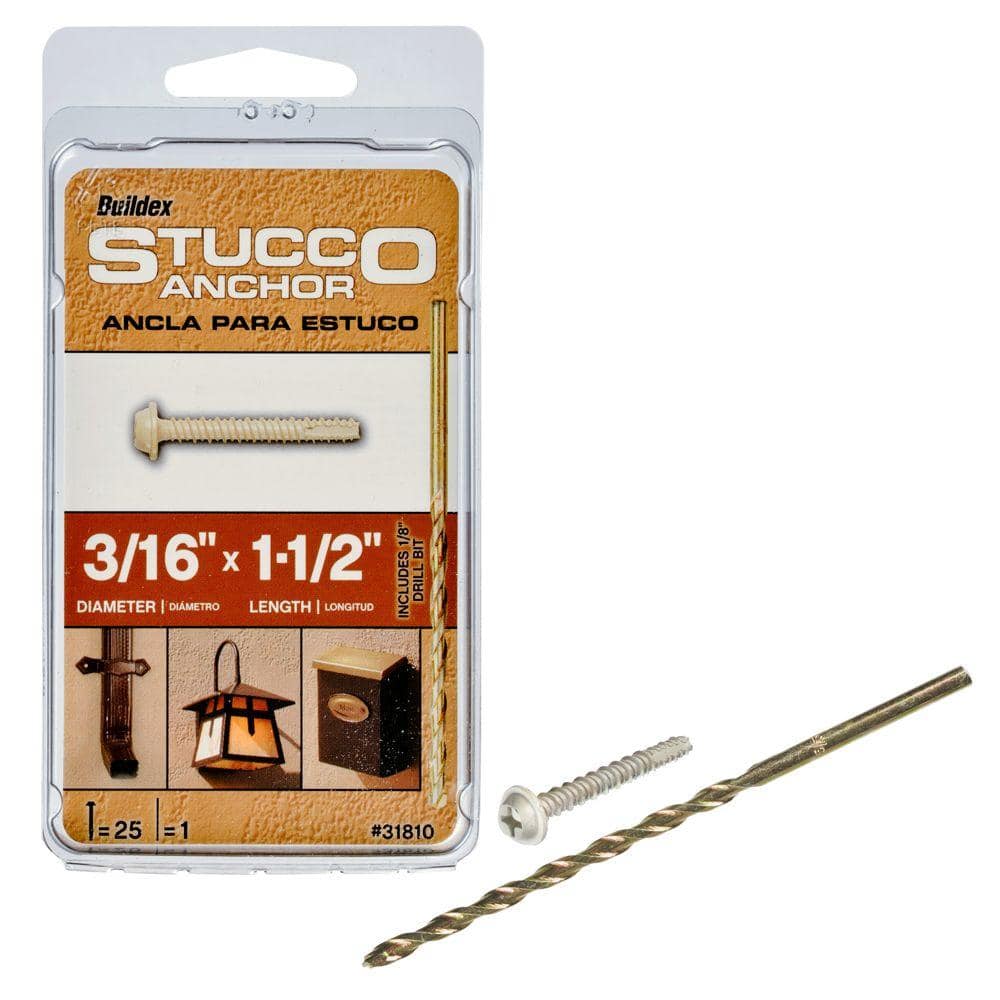 Tapcon 3/16 in. x 1-1/2 in. Steel Round-Washer-Head Phillips Stucco Anchors with Drill Bit (25-Pack)