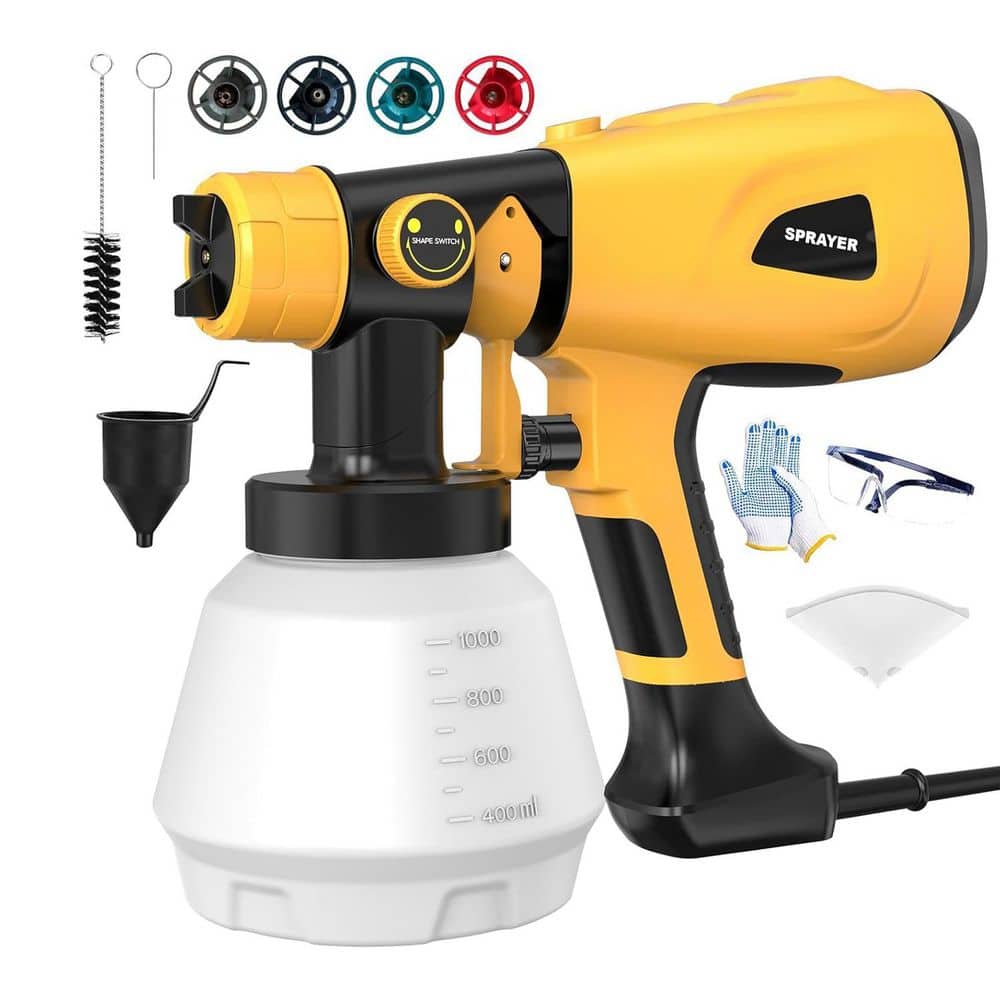 Unbranded 1.2 gal. Electric Paint Sprayer Adjustable Width 1000W High Power 4 Nozzles, 3 Patterns, Easy Clean, Yellow