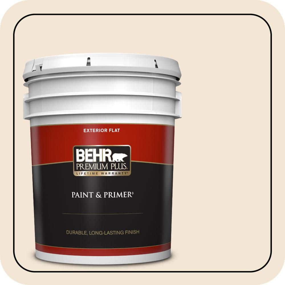 BEHR PREMIUM PLUS 5 gal. #S290-1 Vanilla Paste Flat Exterior Paint & Primer