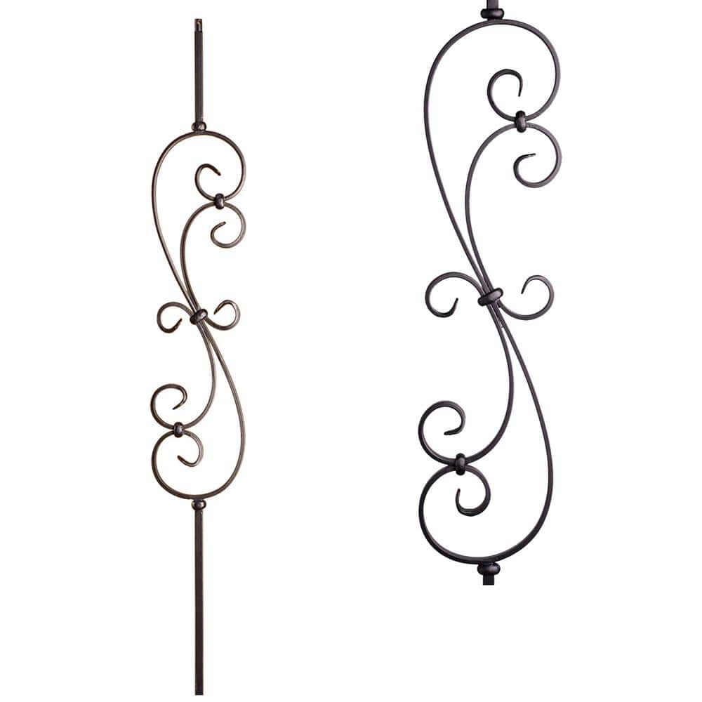 HOUSE OF FORGINGS Scrolls 44 in. x 0.5 in. Satin Black Large Spiral Scroll Solid Wrought Iron Baluster (1)