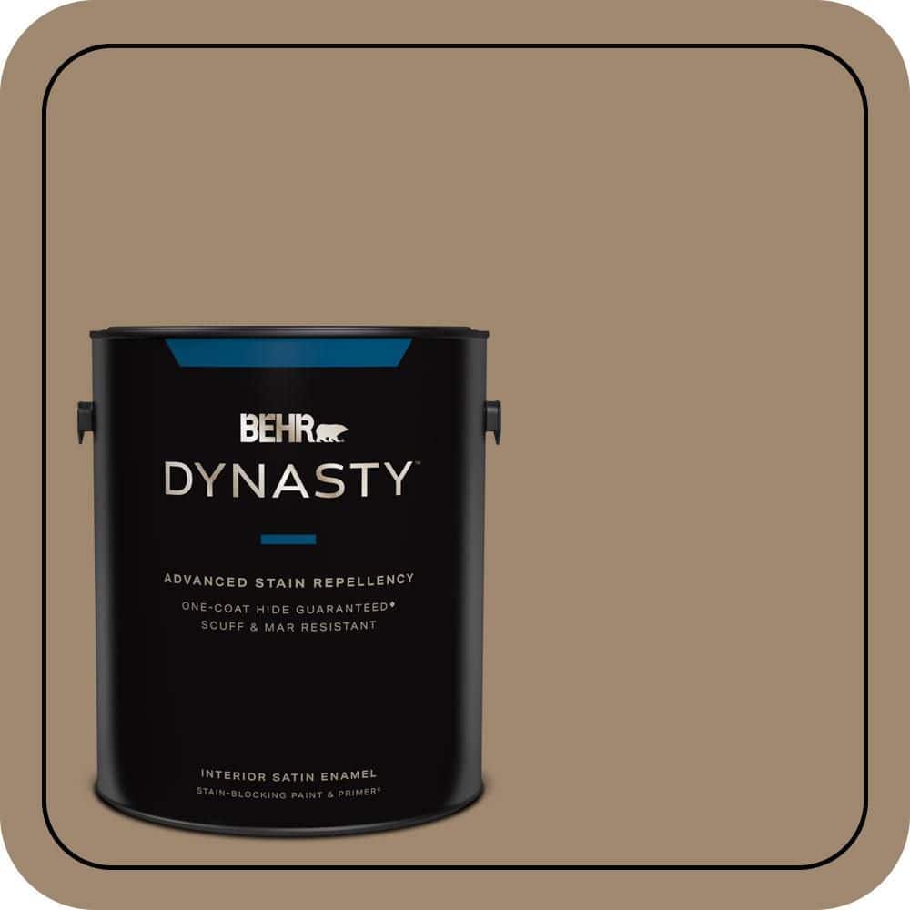 BEHR DYNASTY 1 gal. #700D-5 Toffee Crunch One-Coat Hide Satin Enamel Interior Stain-Blocking Paint & Primer