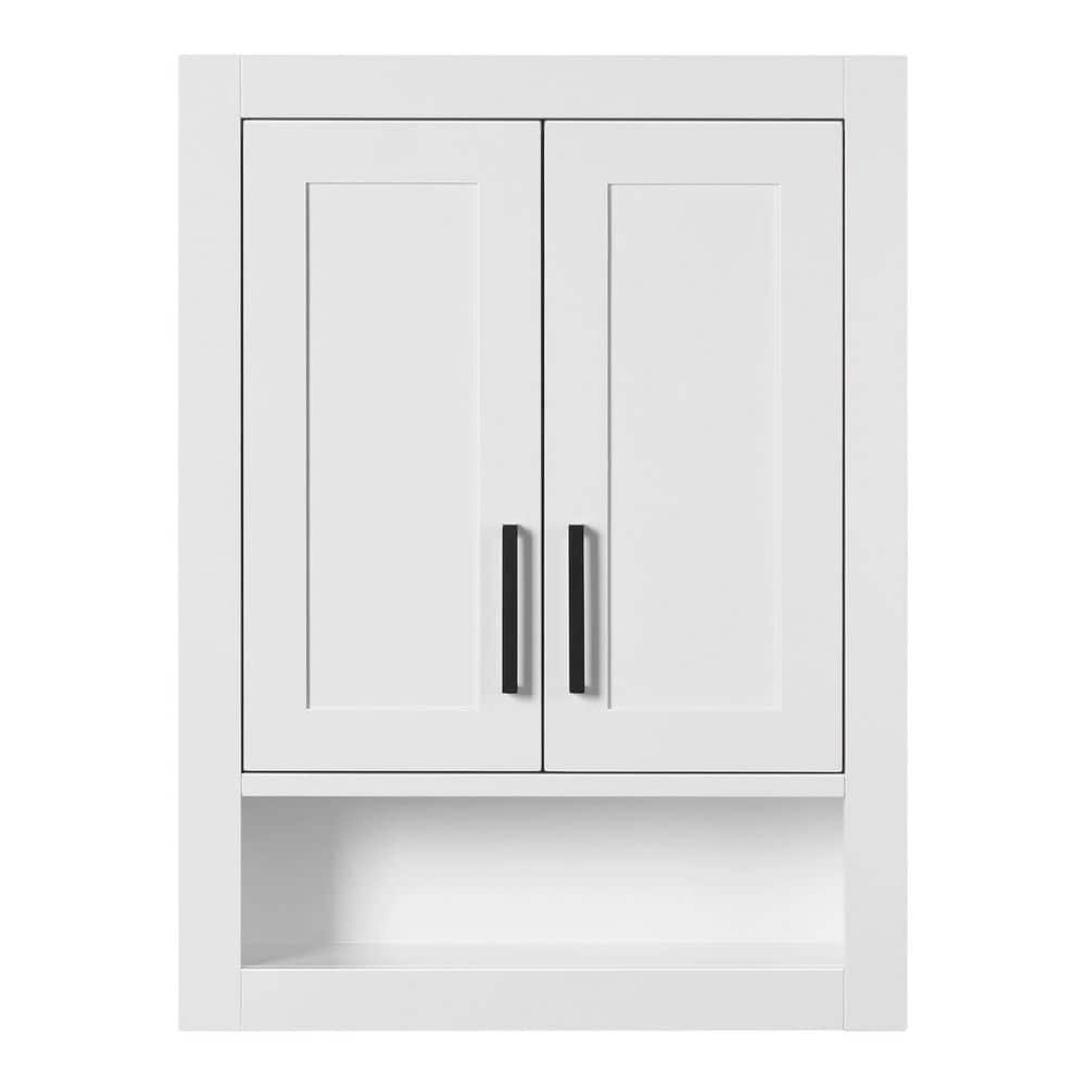 ARIEL Hepburn 23 in. W x 8 in. D x 31 in. H Wall Mounted Bathroom Wall Cabinet with 2-Doors and Open Shelf in White (2)