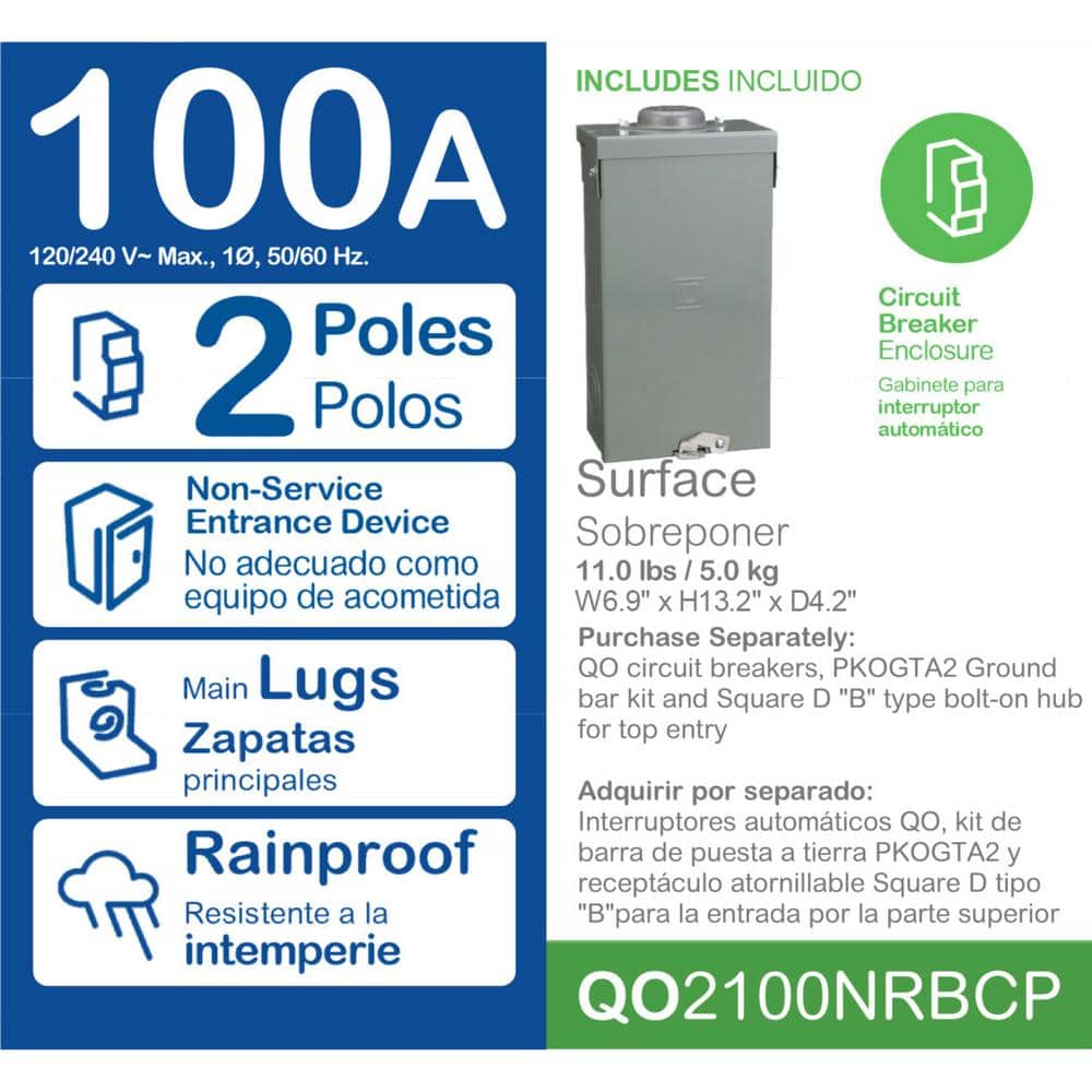 Square D QO 100 Amp 2-Pole Outdoor Circuit Breaker Enclosure with QO2100 Breaker Included (3)