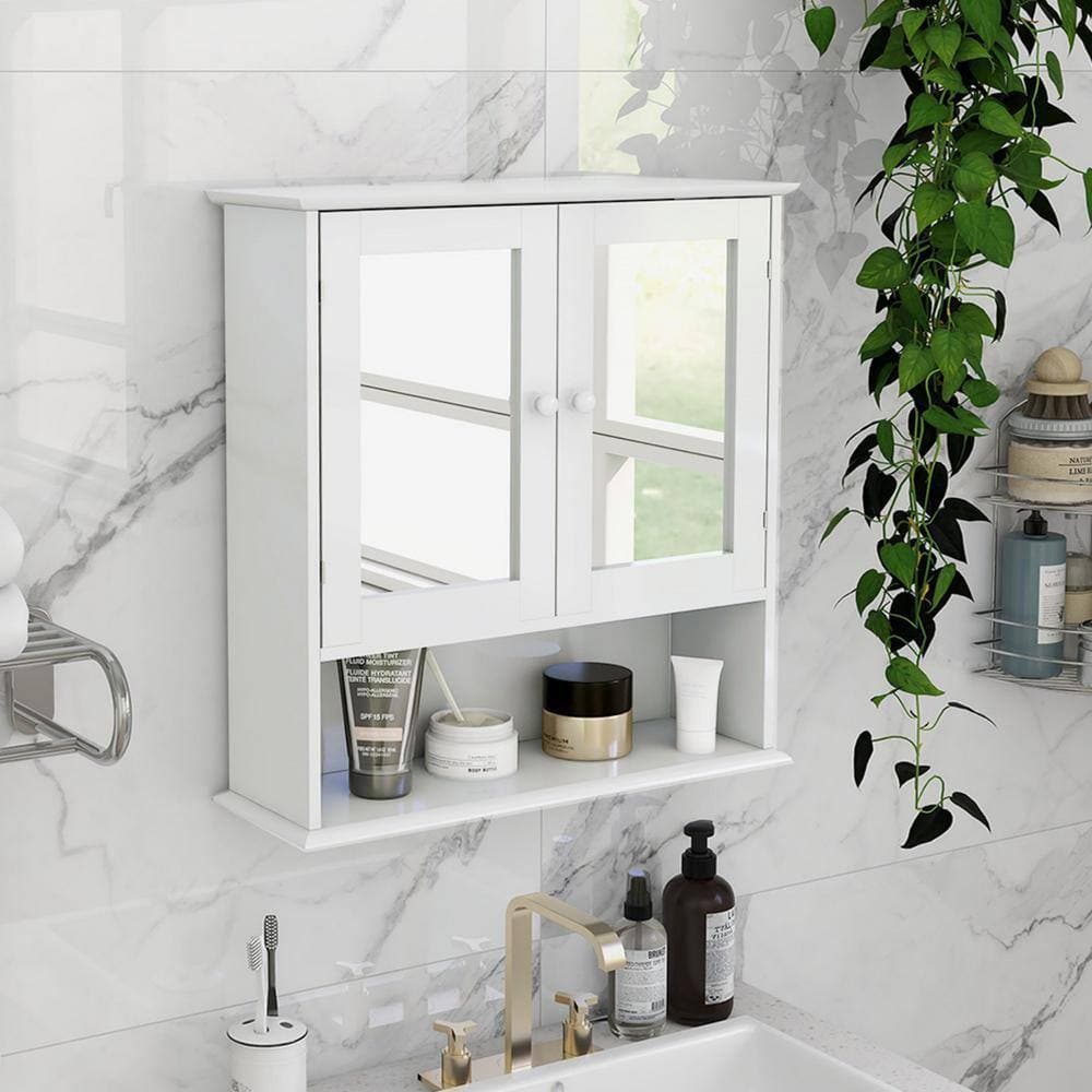 Aurora Decor AMA 6.49 in. W x 21.65 in. H x 22.83 in. D White Bathroom Wall Cabinet with Doule Mirror Doors and Shelvs (3)